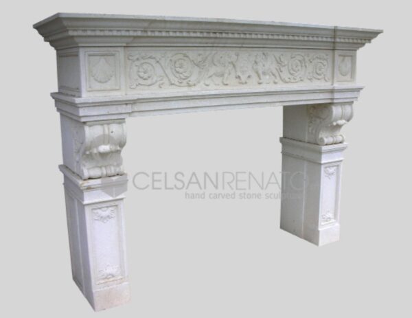 Renaissance fireplace in Vicenza Stone, Natural Finish