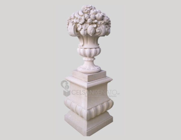 Fruit and flowers on Baroque vase in Vicenza Stone -Natural Finish